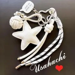 じゃらじゃらキーホルダー　バッグチャーム　キーチャーム　パラコード　星　白　7G