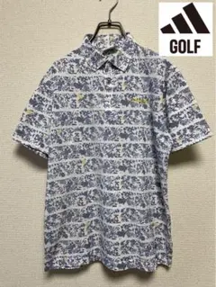 ★花柄★ アディダス ゴルフ 半袖 ポロシャツ ボーダー 白 ボタニカル