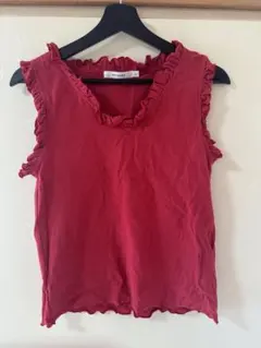 MOUSSY フリル付きレッド半袖Tシャツ Lサイズ