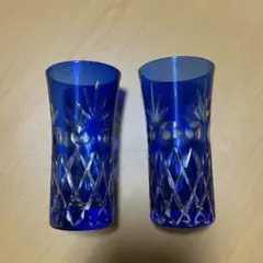 切子ガラスグラス コバルトブルー カットグラス 2セット - メルカリ
