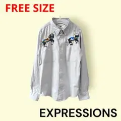 EXPRESSIONS　メリーゴーランド柄刺繍　コットン長袖シャツ　フリーサイズのサムネイル