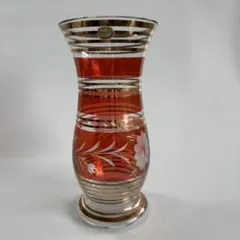 BOHEMIA Glass ボヘミアガラス 花瓶 赤 金彩 フラワーベースのサムネイル