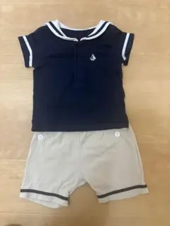 【美品】ベルメゾンmitete セーラー襟 半袖Tシャツ＆ハーフ丈カエルパンツのサムネイル