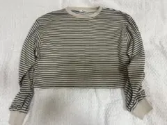 ボーダー 長袖Tシャツ Mサイズ ベージュ/ブラック