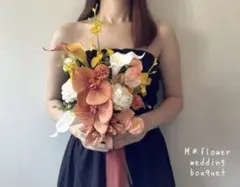 ⌘くすみオレンジ×白⌘ウェディングブーケ アーティフィシャルフラワーブーケ 造花