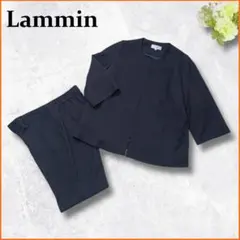 大きいサイズ✨　洗える　ラミン　パンツスーツ　セットアップ　ノーカラー　紺　XLのサムネイル