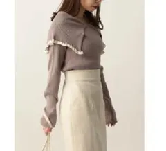 Heather BIG襟ピタニットトップス ベージュ