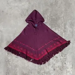 American Eagle Outfitters フリンジポンチョ L 赤紫