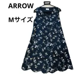 【美品】ARROW 花柄 ノースリーブワンピース ネイビー M