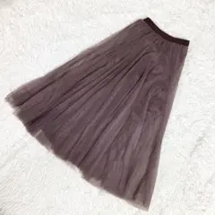 ロングスカート レース　ウエストゴム　ブラウン