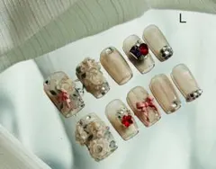 花リボン付きネイルチップセット Lサイズ 10個