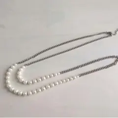 【超軽量20g】ロングネックレス 90cm パール調 シルバー 卒業式 入学式