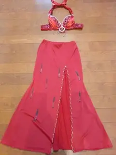 赤いベリーダンスセットアップ　ショール付き
