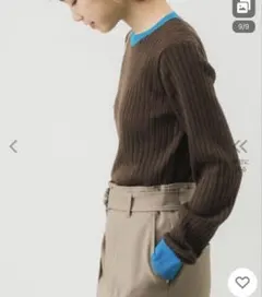 URBAN RESEARCH バイカラーコンパクトリブニット　ブラウン/ブルー