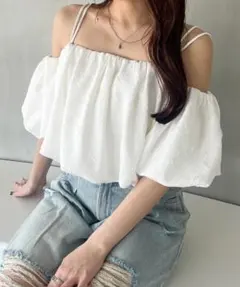 Heather オフショルバルーンブラウス（半袖）