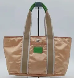 コーチ トートバッグ グリーン ナイロン レザー ロゴ　手提げ