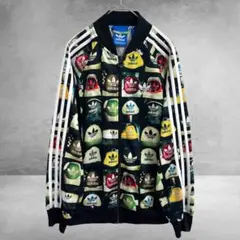adidas アディダス 刺繍ロゴ 総柄 トラックジャケット ジャージ S-M