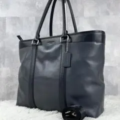 A4可 美品 コーチ レザー 2way ビジネスバッグ メトロポリタン ネイビー