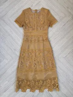 AMBIENT アンビエントマスタードカラー フラワーレースパーティードレス