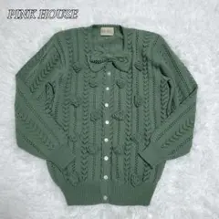 美品✨ピンクハウス　ウール　ニットカーディガン　リボン　フラワーモチーフ
