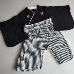 ベビー 袴風 ロンパース 和装 黒 ストライプ　ミッキー