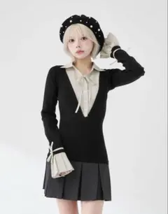 Darich シャツドッキングプリーツミニワンピース FL