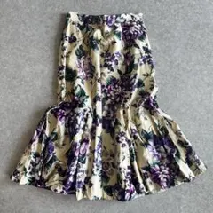vintage 総柄 花柄 フレアスカート ベージュ S相当 昭和レトロ 古着
