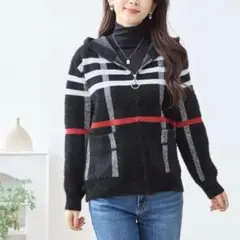 新品タグ付✨TRUBE チェック柄 シャギー ニットパーカー M〜L 黒