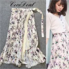 COCODEAL フラワー スカート プリーツスカート ひざ下 麻