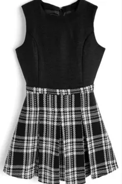 インパン裏地付きツイードドッキングノースリーブフレアミニワンピース