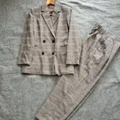 極美品GU セットアップS～M グレンチェック 茶色 グレー カジュアルスーツ