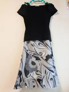 C DE C フラワープリント フレアスカートセットアップ