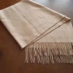 ベージュ フリンジ付き マフラー　男女兼用 ラムウール