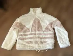 adidas フリースボアジャケット クリーム色/ピンク