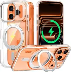 iPhone17Pro ケース　360°回転スタンド　MagSafe対応　クリア