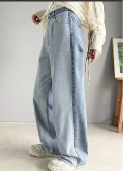 Javaジャバコラボ 微配色ワイドデニムパンツ