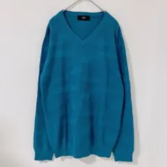 【AZUL BY MOUSSY】Vネック 模様編みニット セーター ブルー Sのサムネイル