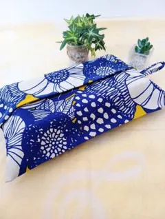 ボックスティッシュカバー(北欧アートフラワーイエローブルー)