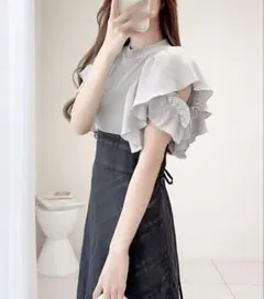 【mily bilet】ダブルフリル袖チェックレースドッキングワンピース