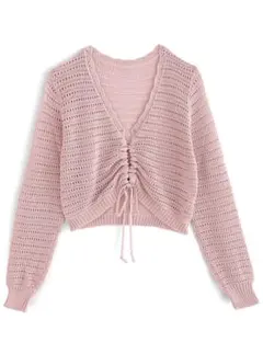 1404【GRLグレイル】Vネックドロスト透かし編みニットトップス　カーディガン