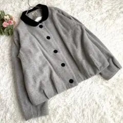 サマンサモスモス 配色襟 ショートジャケット ショートコート レトロ グレー F