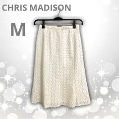 美品 パンチング 刺繍 レース　ひざ丈　スカート　アイボリー　Ｍ　上品　清楚