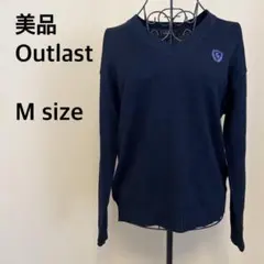 【美品】Outlast/Vネックニットトップス/ワンポイント/刺繍/ネイビー/紺