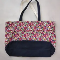 花柄 キャンバス トートバッグ ネイビーのサムネイル