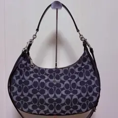 【美品】COACH シグネチャー デニム 2way ワンショルダー ハーフムーン