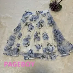 PAGEBOY 花柄膝丈フレアスカート　シフォン　かわいい　ウエストゴム