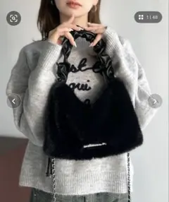 【新品タグ】mily bilet ロゴプレート ボリュームファーバッグ ブラック