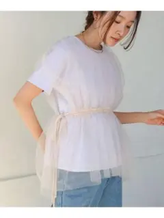 新品タグ付モクグレーチュールドッキングギャザーカットソー Bab 定価4950