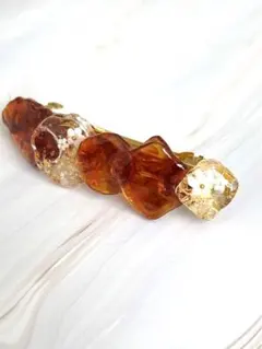 ル*ル様 透け琥珀バレッタ ラメ入り ハンドメイド　レジン　べっこう風　ゴールド