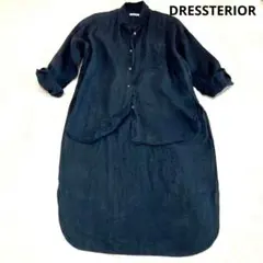 美品 ドレステリア リネン100% レギュラーカラー長袖シャツ黒変形後ろ長めのサムネイル